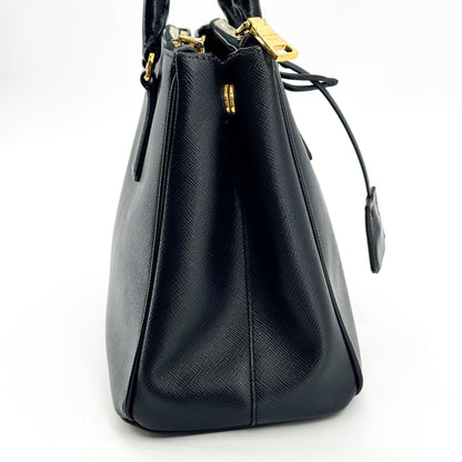 Prada Galleria Double Zip Saffiano Leather, Black, Leather, Tote Bag