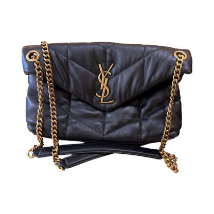 Saint Laurent Loulou Shoulder Matelasse Chevron Velvet, Black, Leather, Crossbody Bag