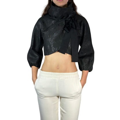 HOSS Metallic Cropped Wrap Top
