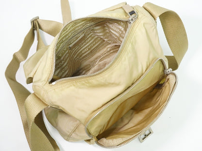 Prada Buckle Messenger Tessuto, Beige, Nylon, Shoulder Bag