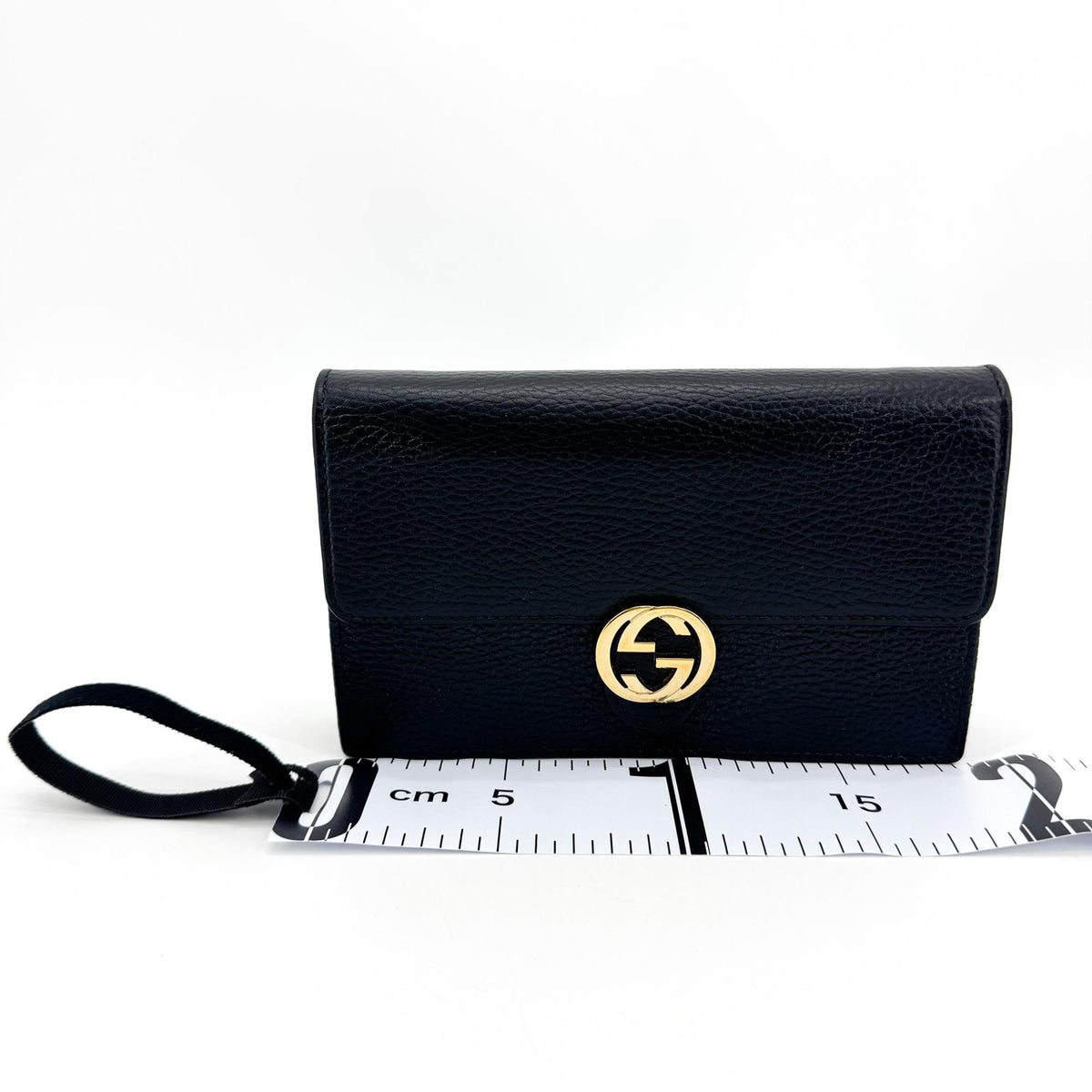 Gucci Interlocking Wallet on Chain Leather, Black, Leather, Shoulder Bag