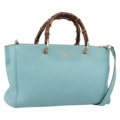 Gucci Bamboo Shopper Leather, Blue, Leather, Tote Bag