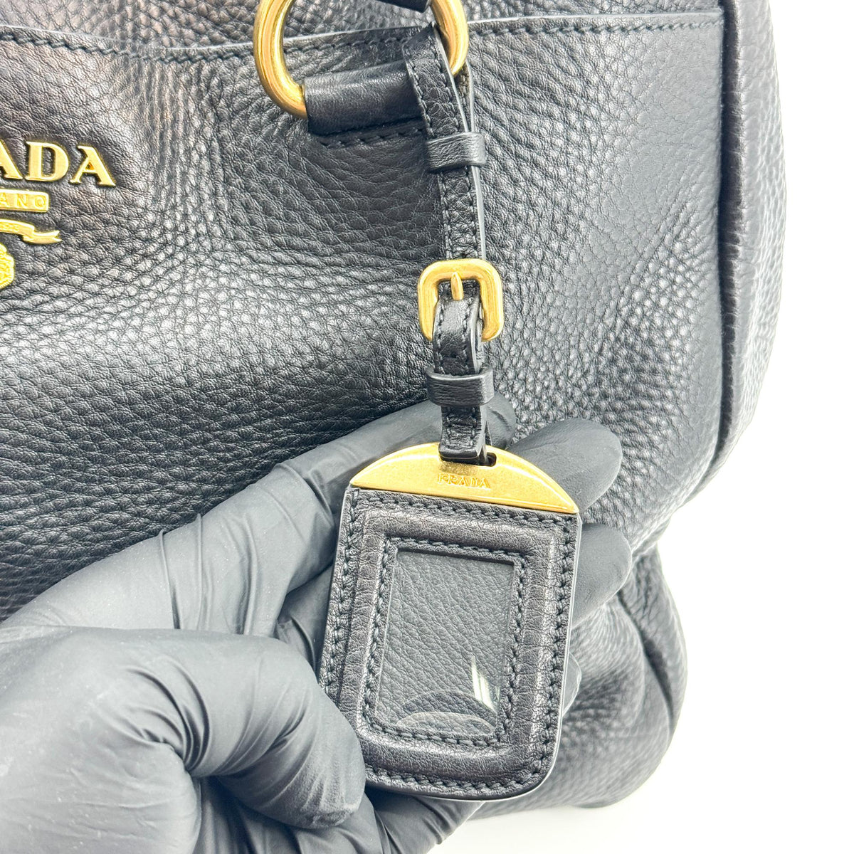 Prada Convertible Open Leather, Black, Leather, Tote Bag
