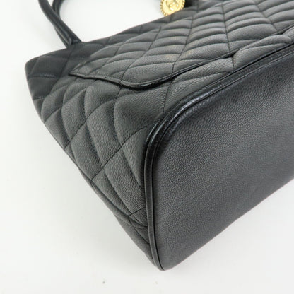 Chanel Medallion Quilted Caviar, Black, Leather, Tote Bag