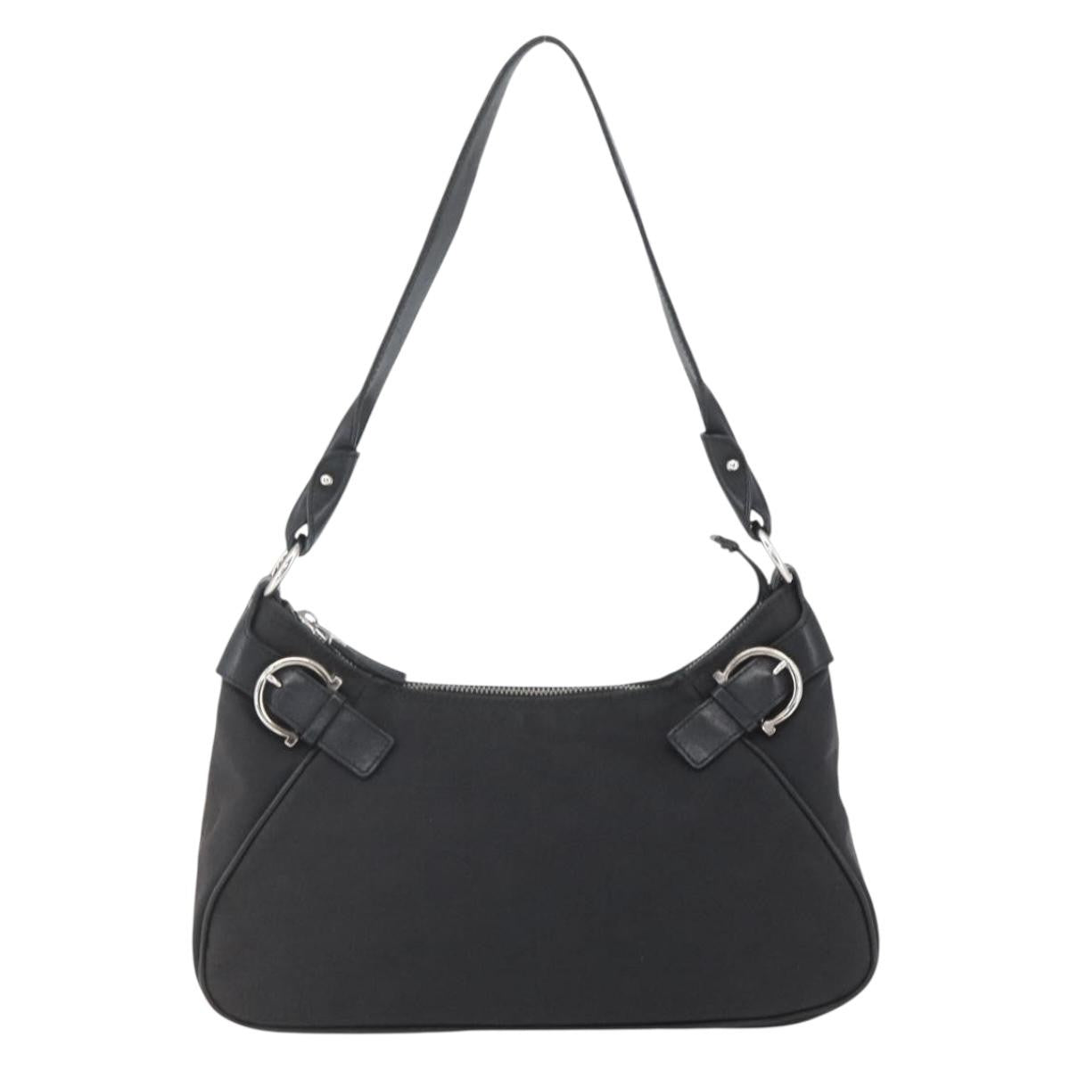 Salvatore Ferragamo Vintage Gancini Hobo Leather, Black, Canvas, Shoulder Bag