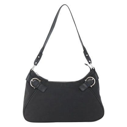 Salvatore Ferragamo Vintage Gancini Hobo Leather, Black, Canvas, Shoulder Bag