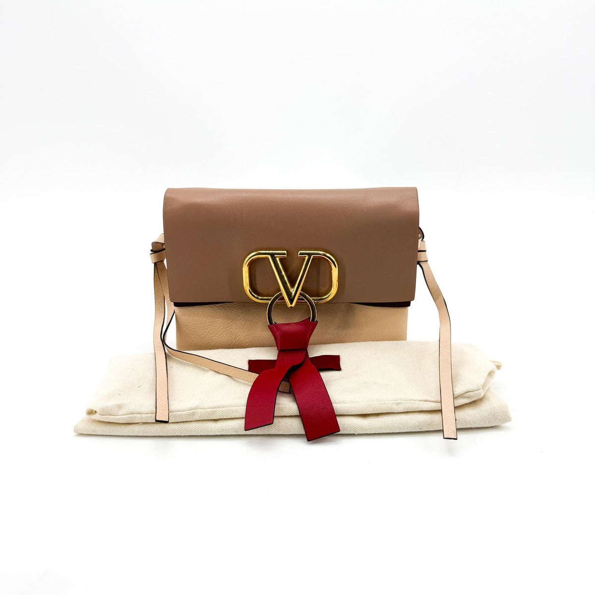 Valentino Garavani VRing Leather, Brown, Leather, Crossbody Bag
