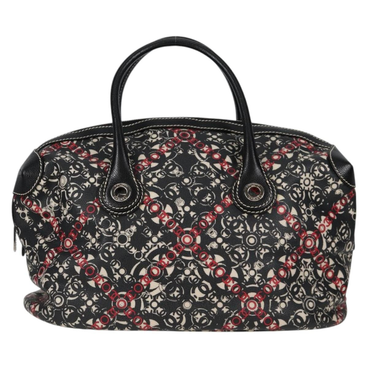 Chanel Optic Coco Bowler Printed Coated Canvas with Caviar, Black, Canvas, Handbag