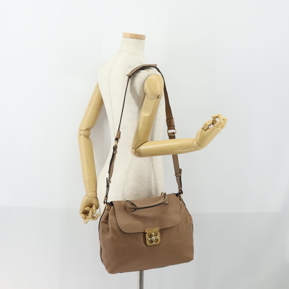 Chloe Elsie Convertible Satchel Leather, Beige, Leather, Handbag