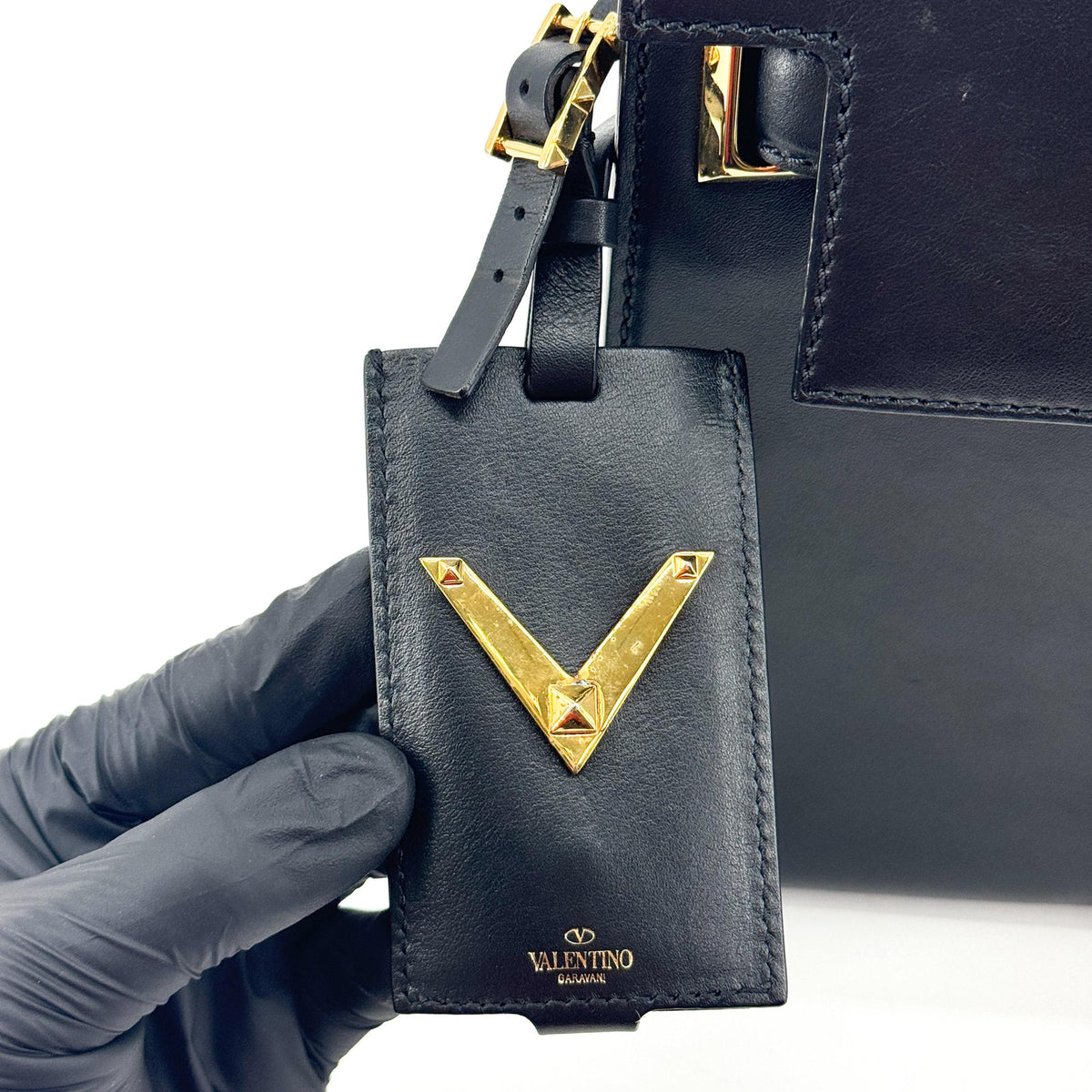 Valentino Garavani My Rockstud Satchel Leather, Black, Leather, Handbag