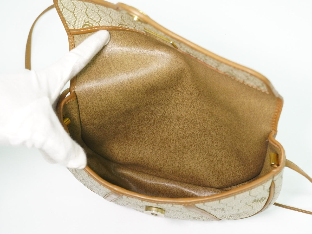 Christian Dior Vintage Honeycomb Canvas, Beige, Canvas, Shoulder Bag