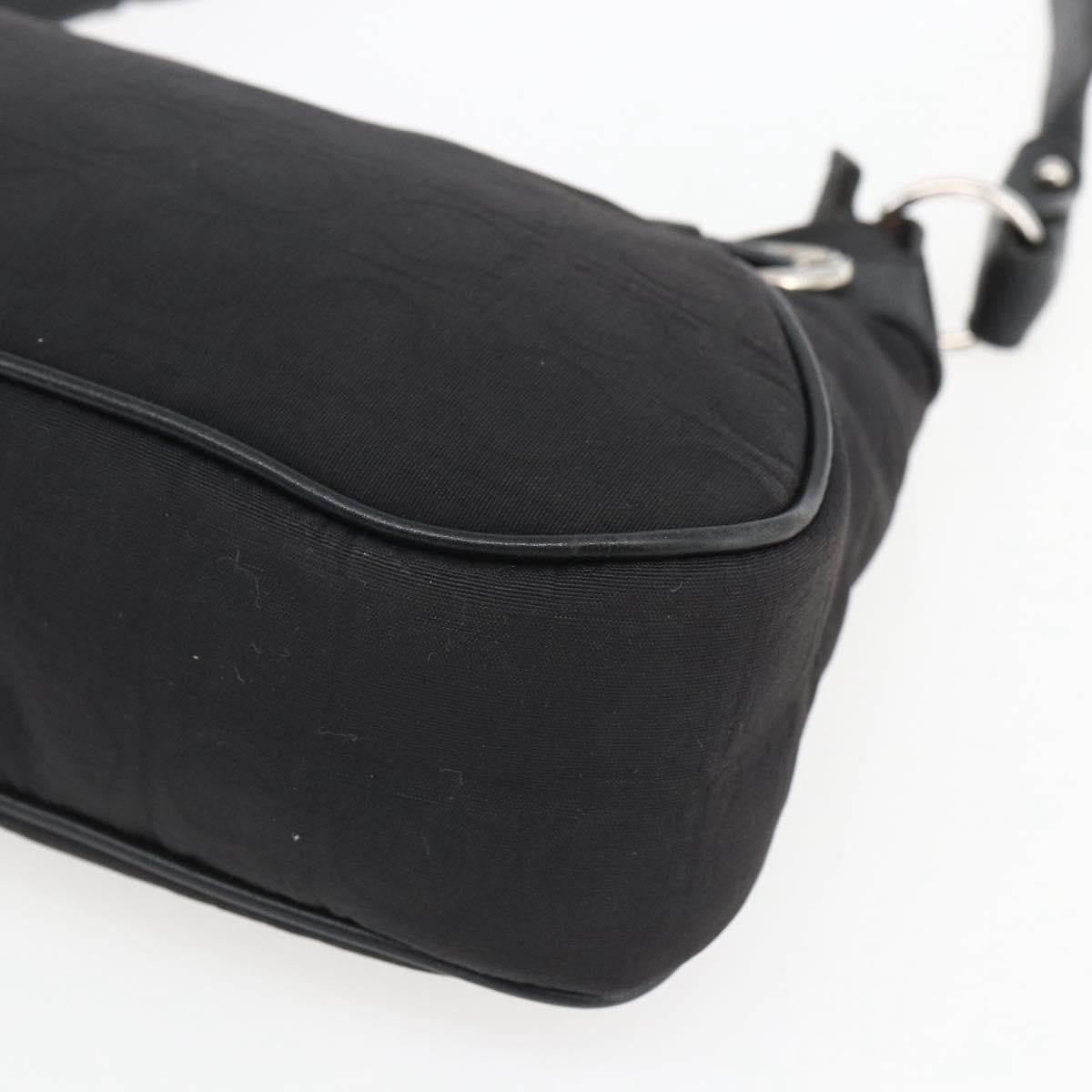 Salvatore Ferragamo Vintage Gancini Hobo Leather, Black, Canvas, Shoulder Bag