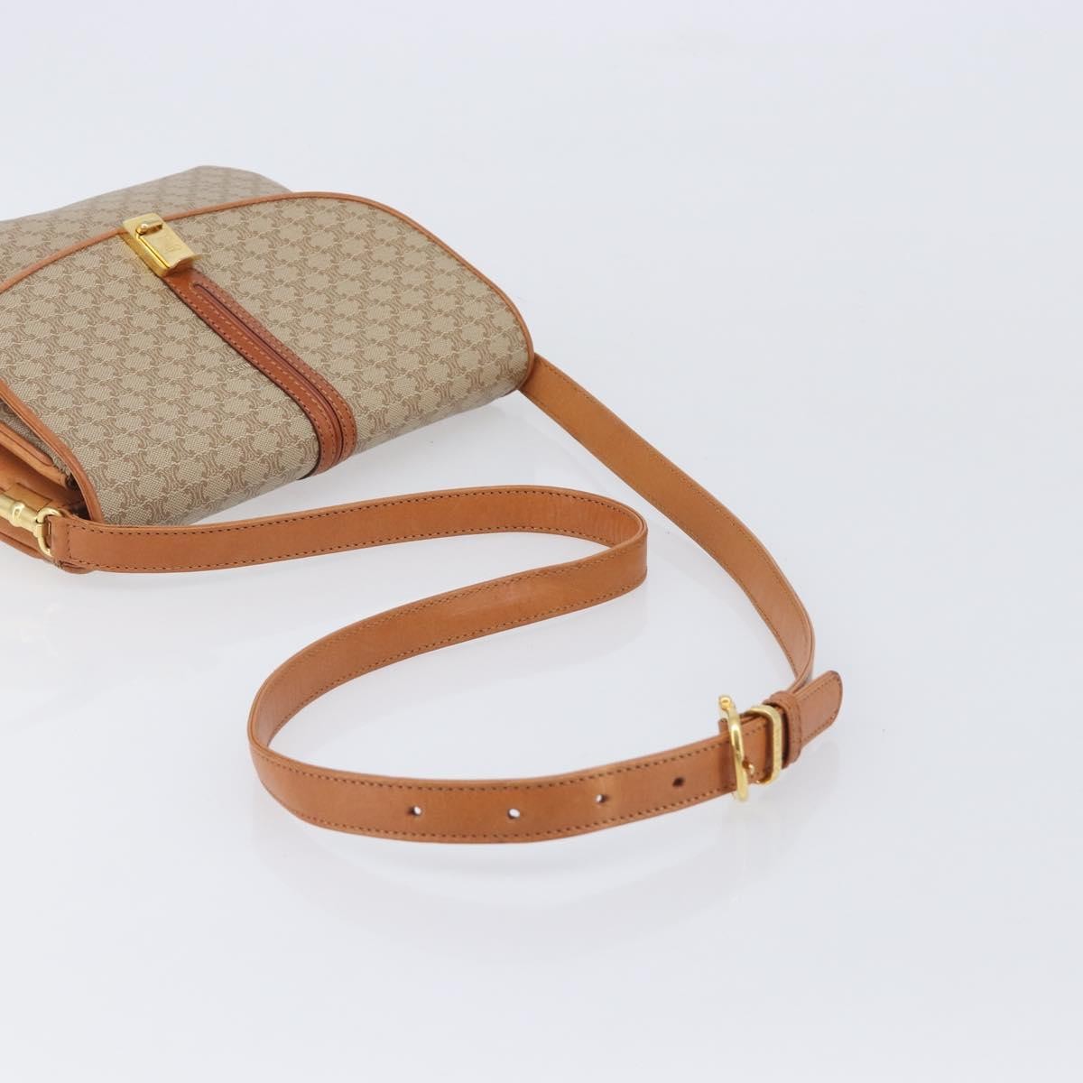Celine Vintage Macadam Canvas and Leather, Beige, Canvas, Shoulder Bag