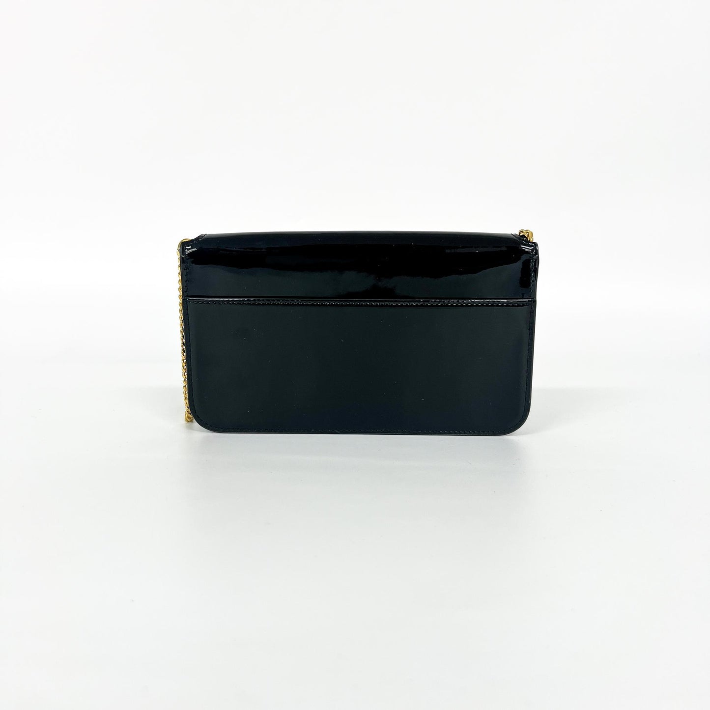 Saint Laurent Cassandre Flap Wristlet Patent, Black, Patent Leather, Handbag