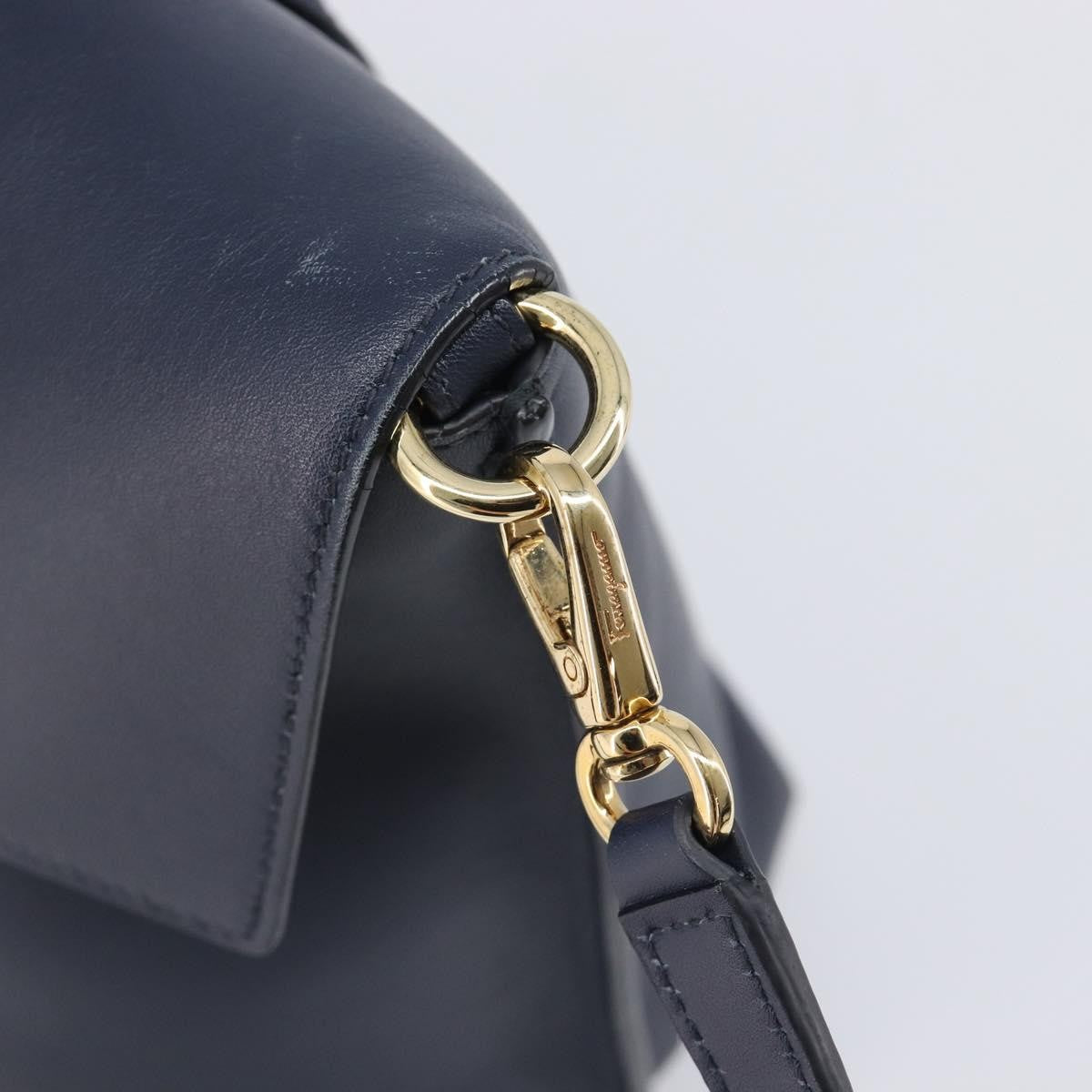 Salvatore Ferragamo Vintage Gancini Top Handle Leather, Navy, Leather, Handbag