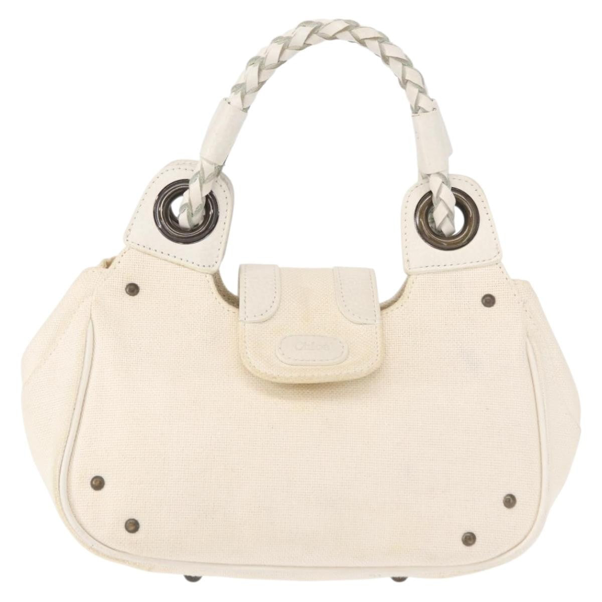 Chloe Vintage Leather, White, Canvas, Handbag