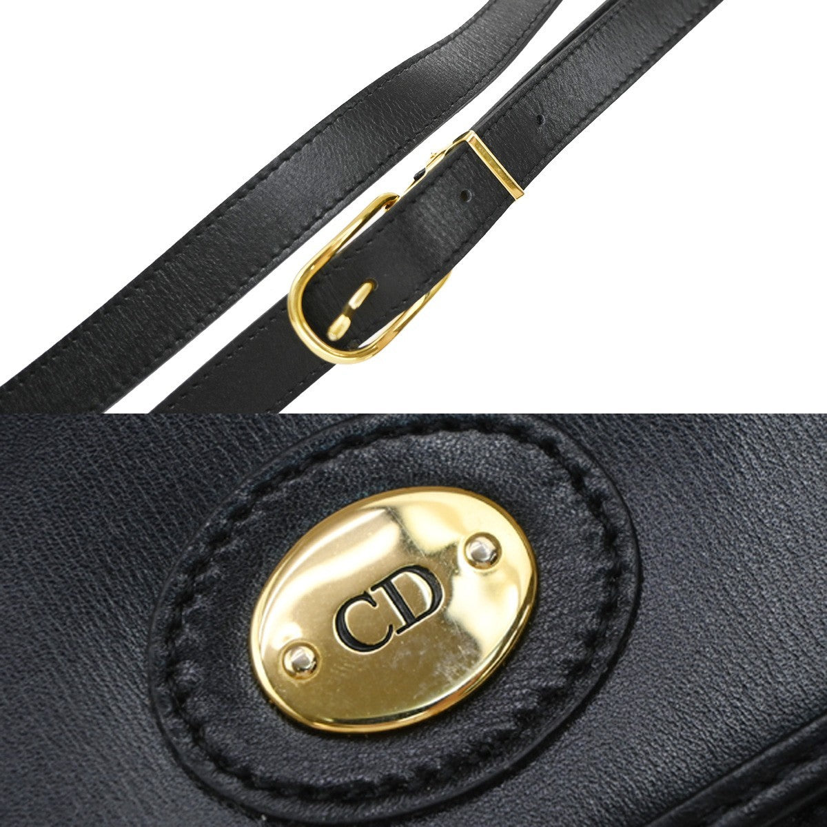 Christian Dior Vintage CD Flap Leather, Black, Leather, Shoulder Bag