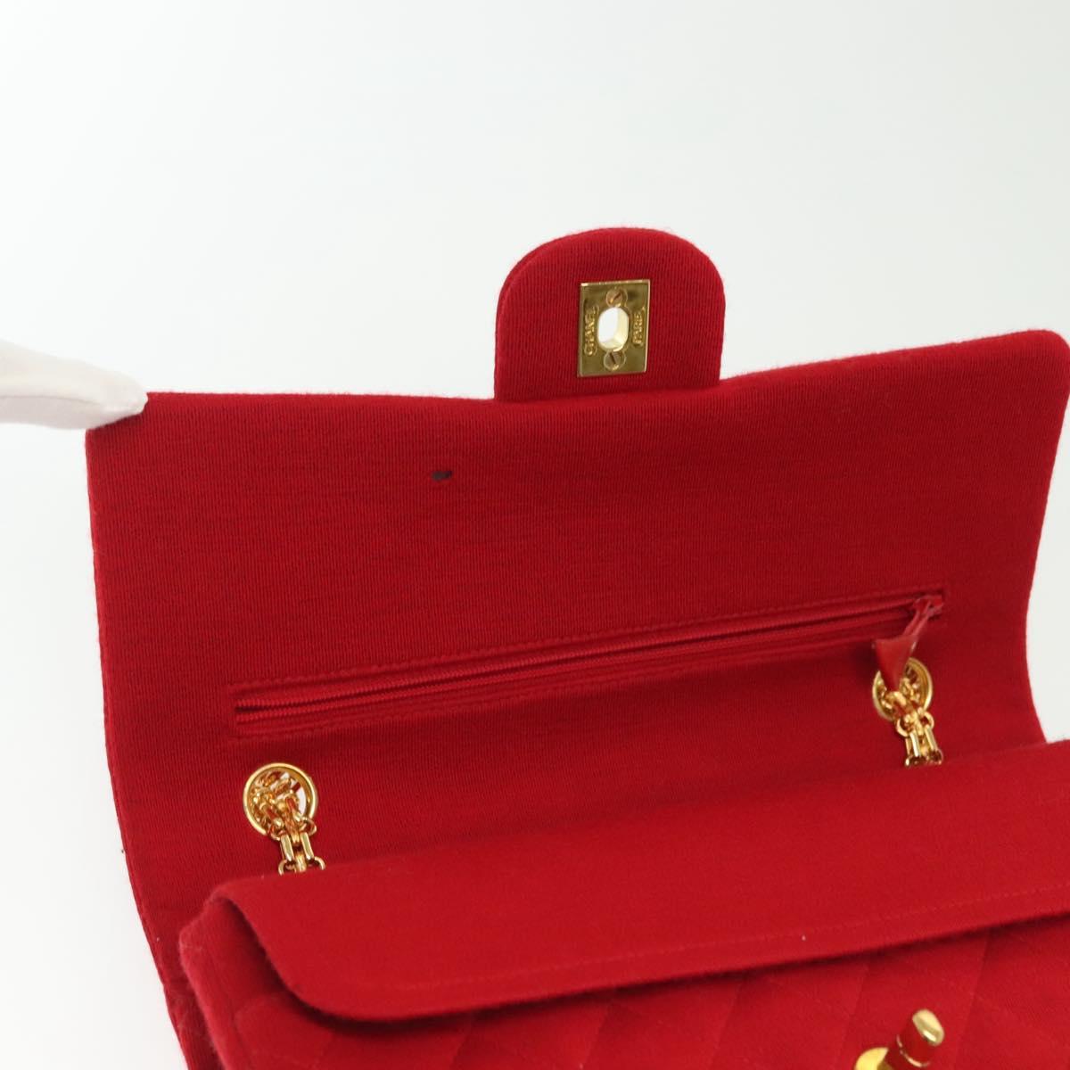 Chanel Vintage Classic Double Flap Bag Quilted Wool, RED, COTTON, Shoulder bag