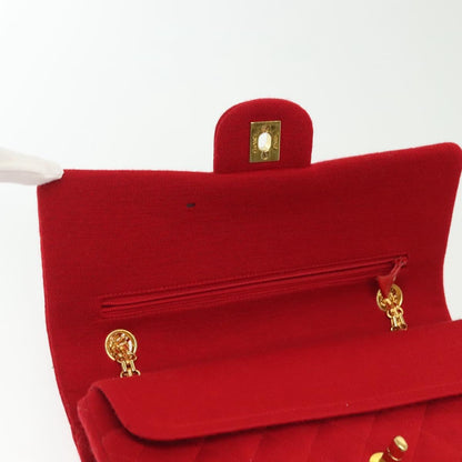 Chanel Vintage Classic Double Flap Bag Quilted Wool, RED, COTTON, Shoulder bag