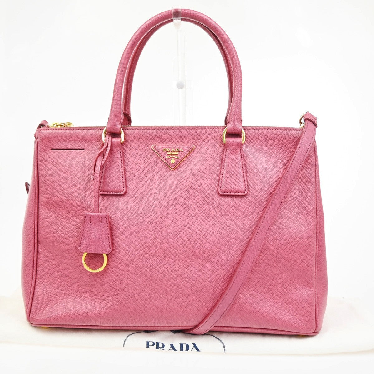 Prada Double Zip Lux Convertible Saffiano Leather, Pink, Leather, Tote Bag