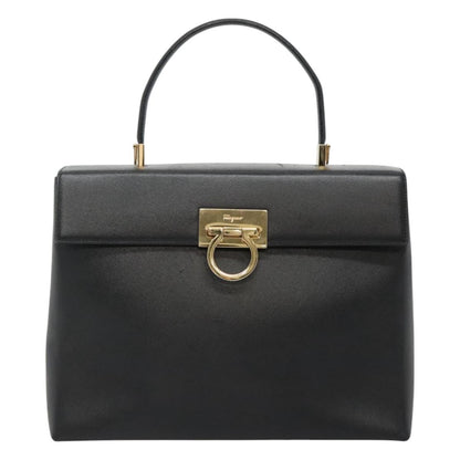 Salvatore Ferragamo Gancini Convertible Top Handle Leather, Black, Leather, Handbag