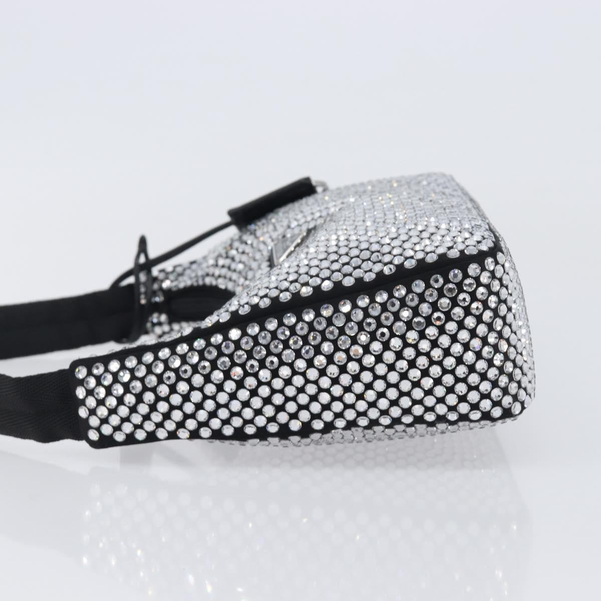 Prada Re-Edition 2000 Hobo Crystal Embellished Satin, Silver, Silk, Shoulder Bag