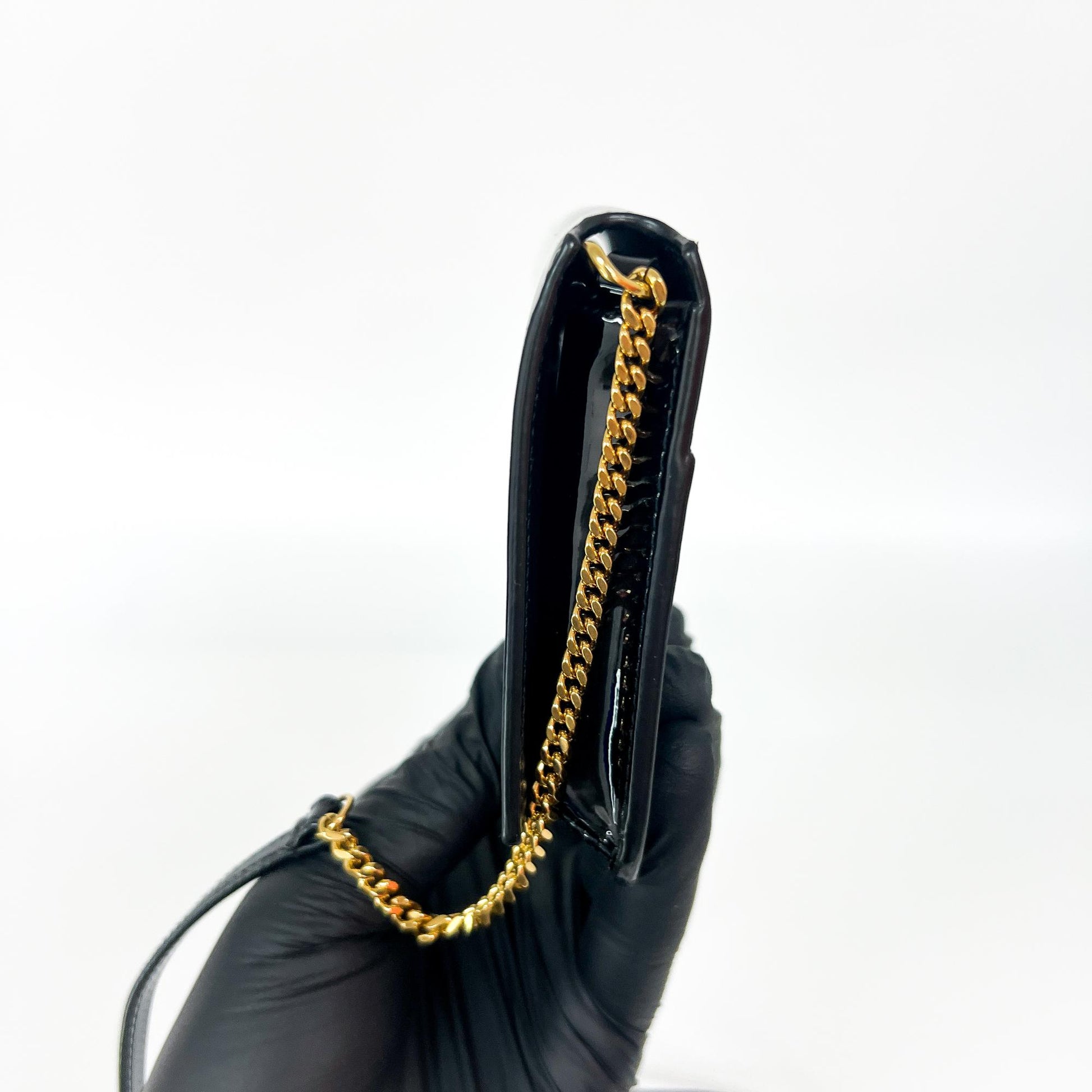 Saint Laurent Cassandre Flap Wristlet Patent, Black, Patent Leather, Handbag