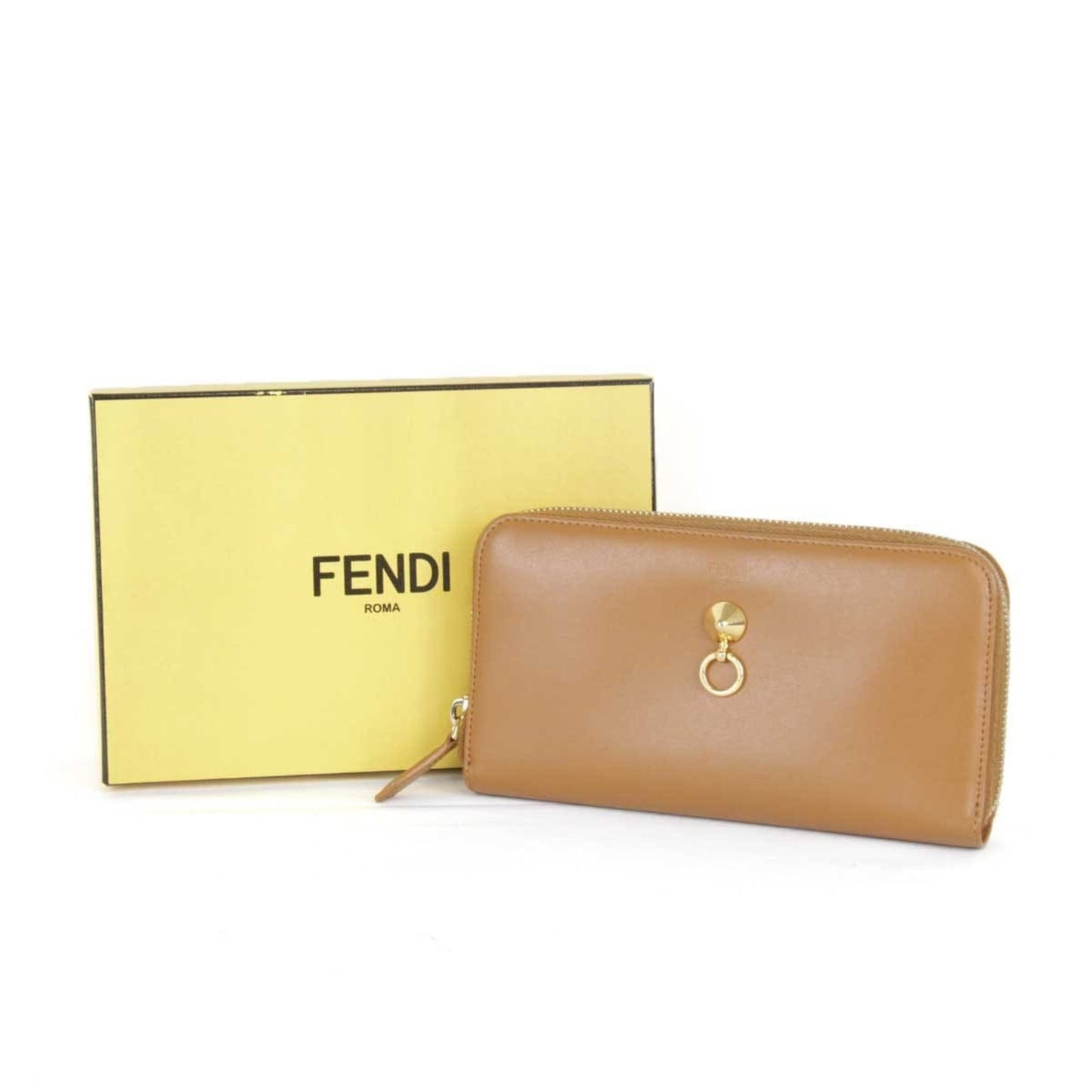 Fendi Dotcom Zip Around Wallet Leather, Camel, Leather, Wallet