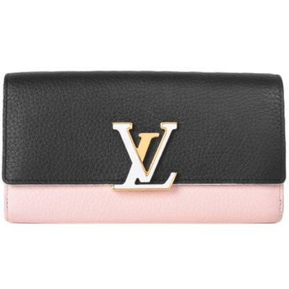 Louis Vuitton Capucines, Black, Leather, wallet