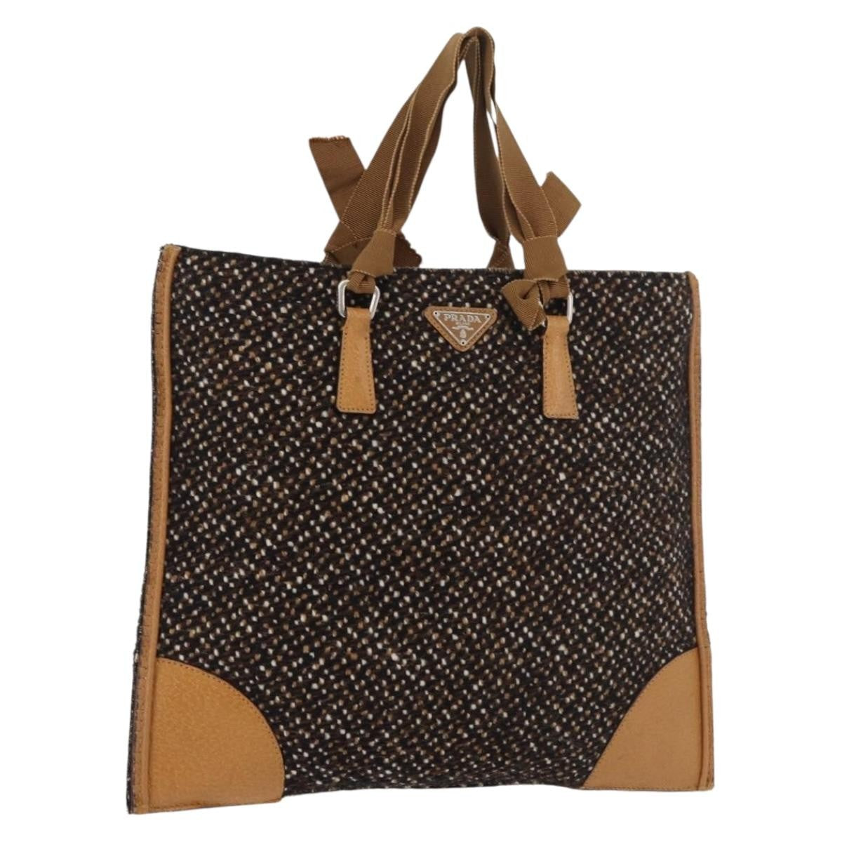 Prada Convertible Open Tweed, Brown, Canvas, Tote Bag