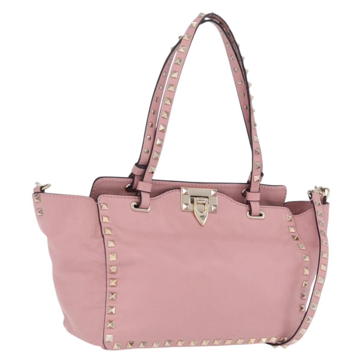 Valentino Garavani Rockstud Soft Leather, Pink, Leather, Tote Bag