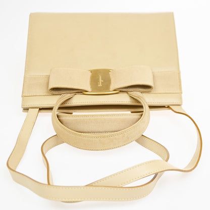 Salvatore Ferragamo Convertible Vara Bow Leather, Beige, Leather, Tote Bag