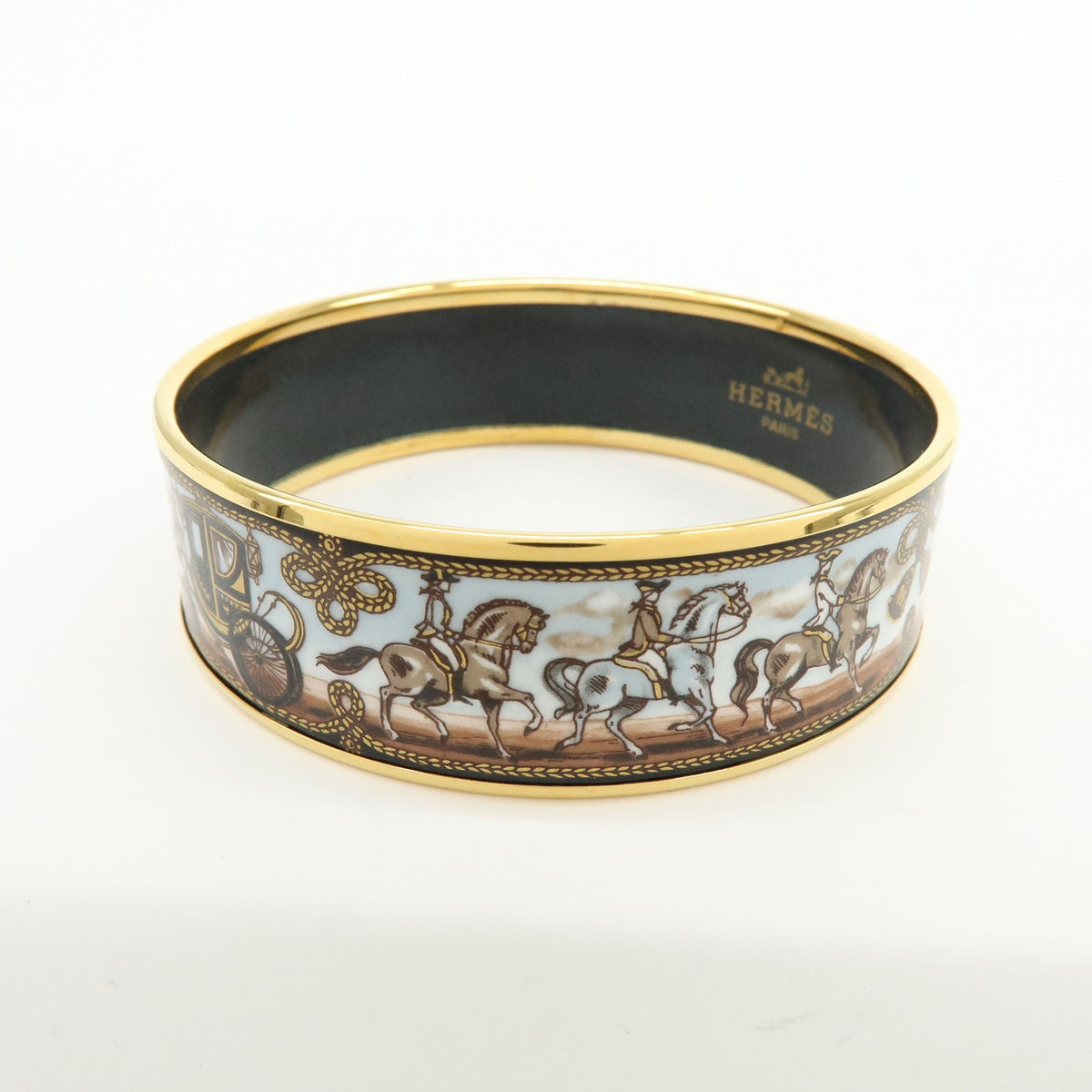 Hermes Caleche Bangle Enamel, Gold, Gold Plated, Bracelet