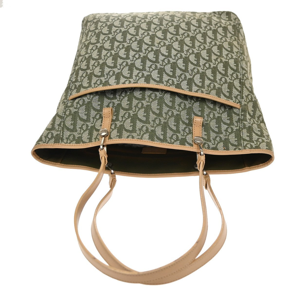 Christian Dior Vintage Open Pocket Diorissimo Canvas, Green, Canvas, Tote Bag