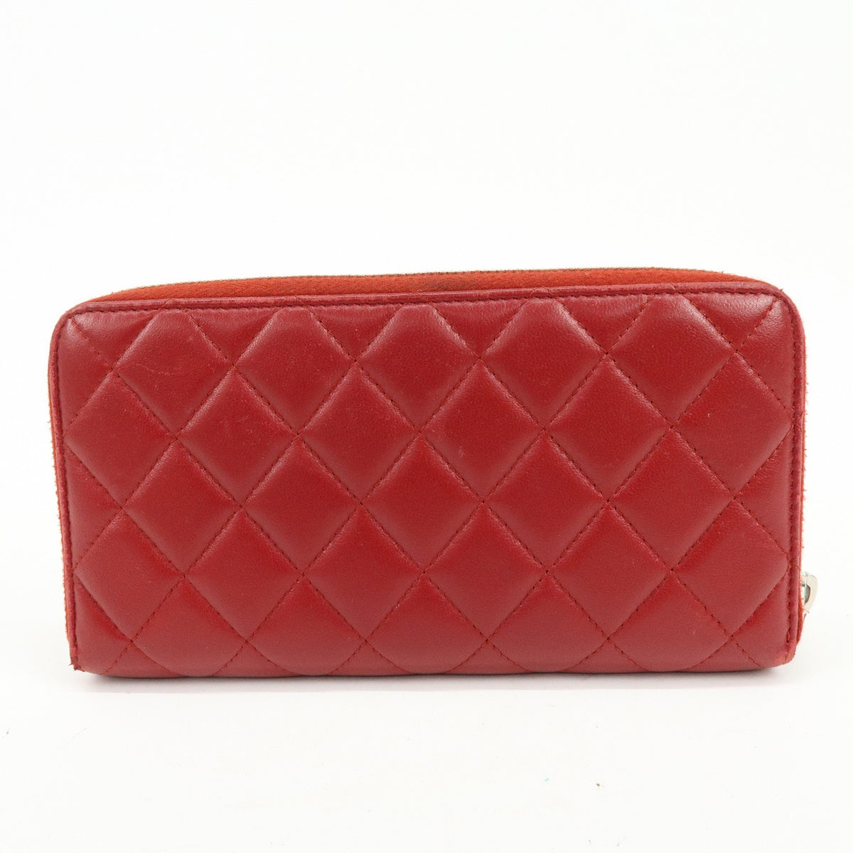 Chanel Zip Around Quilted Lambskin, Red, Leather, Wallet