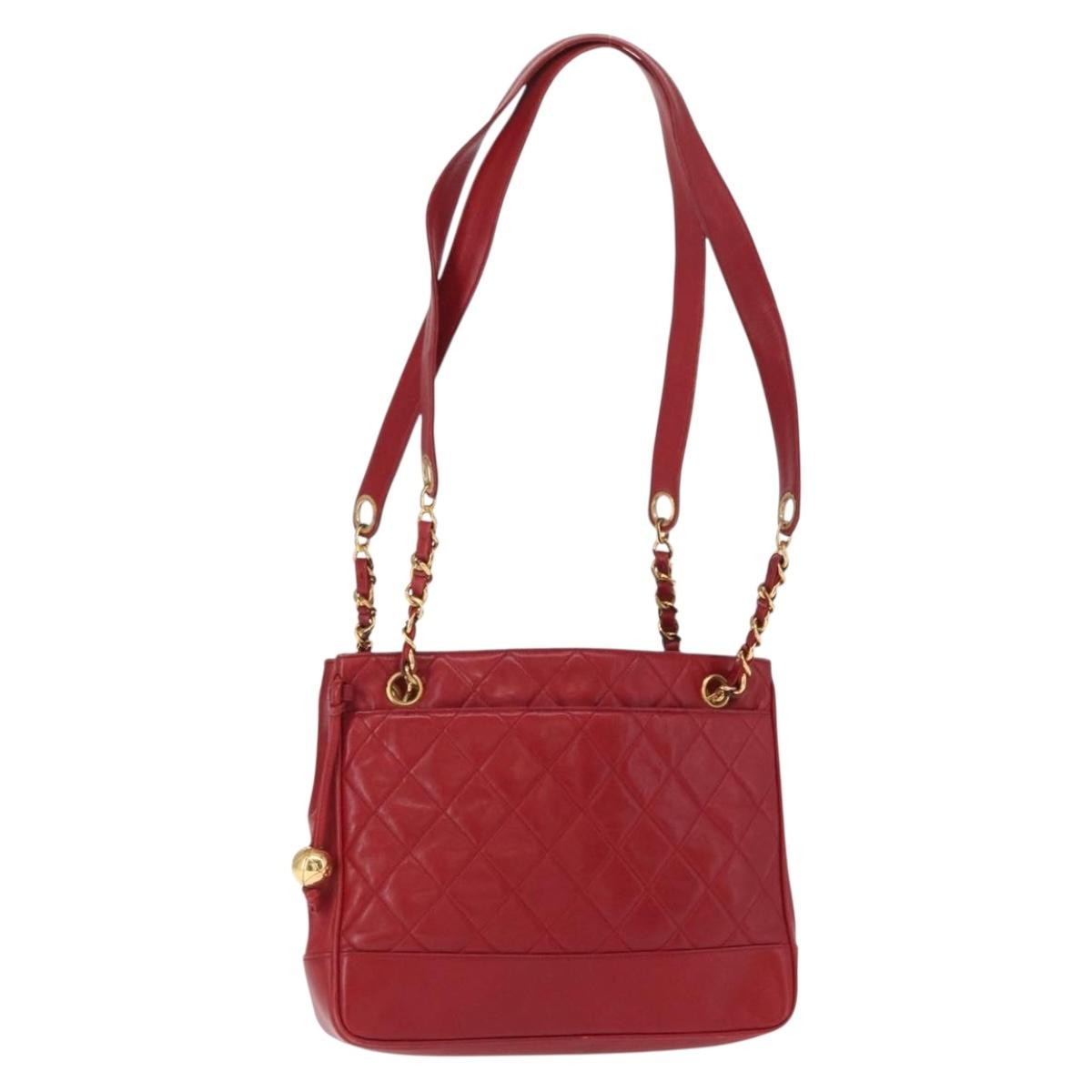 Chanel Vintage Slit Pocket Quilted Lambskin, Red, Leather, Shoulder Bag