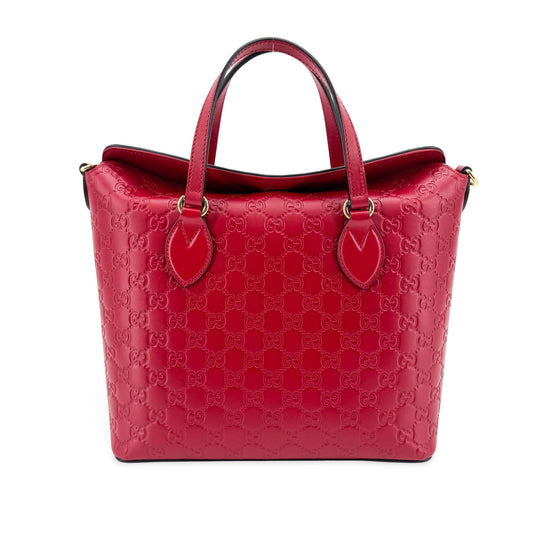 Gucci Signature Fold Over Guccissima Leather, Red, Leather, Tote Bag