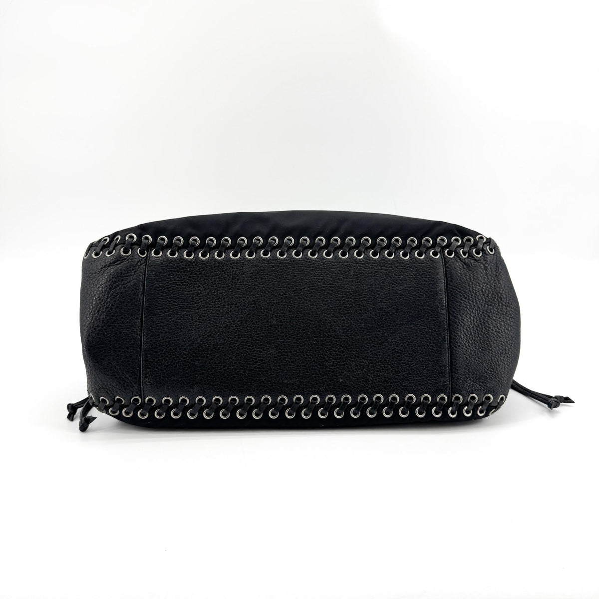 Prada Whipstitch Frame Satchel Tessuto and Leather, Black, Nylon, Handbag