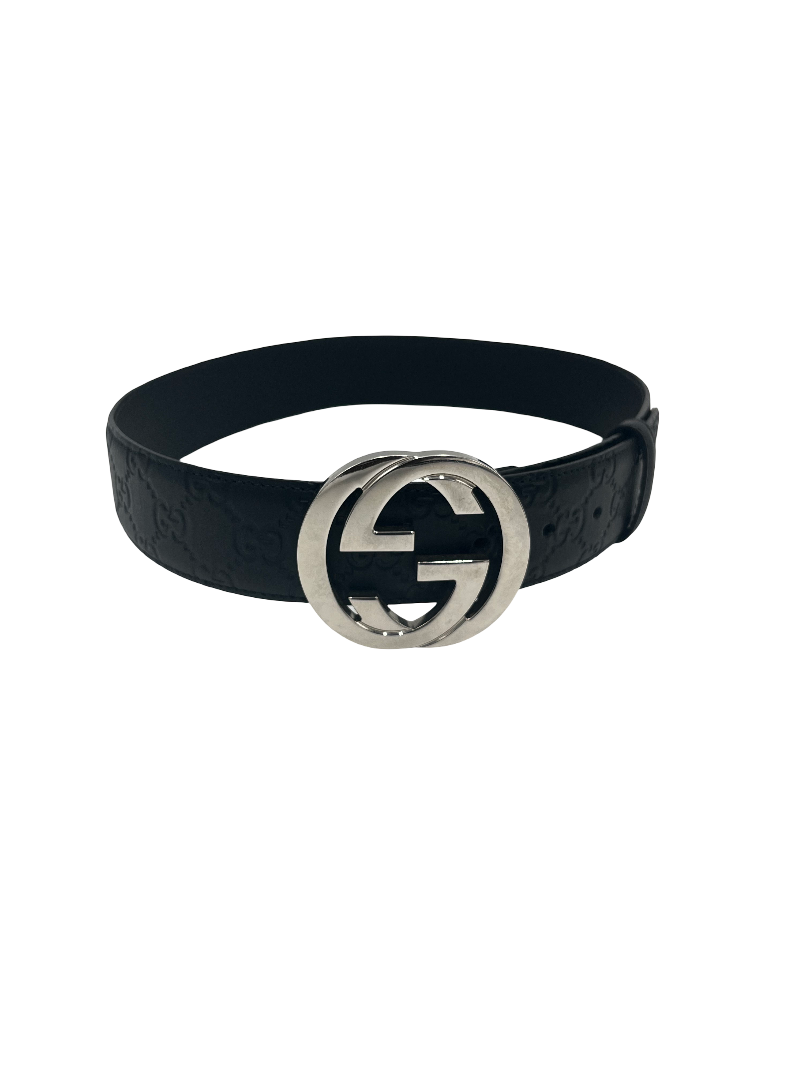 Gucci Interlocking G Belt (Outlet) Leather, Black, Leather, Belt