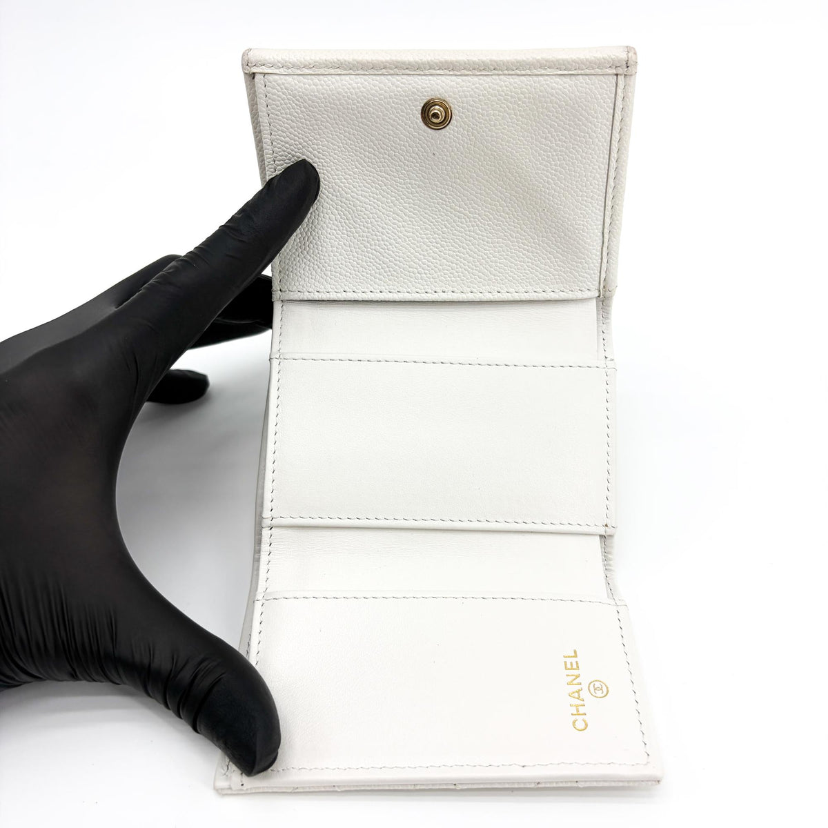 Chanel Classic Flap Card Holder Quilted Caviar, White, Calfskin, Card Holder