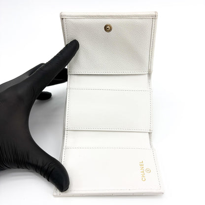 Chanel Classic Flap Card Holder Quilted Caviar, White, Calfskin, Card Holder