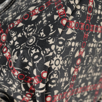 Chanel Optic Coco Bowler Printed Coated Canvas with Caviar, Black, Canvas, Handbag