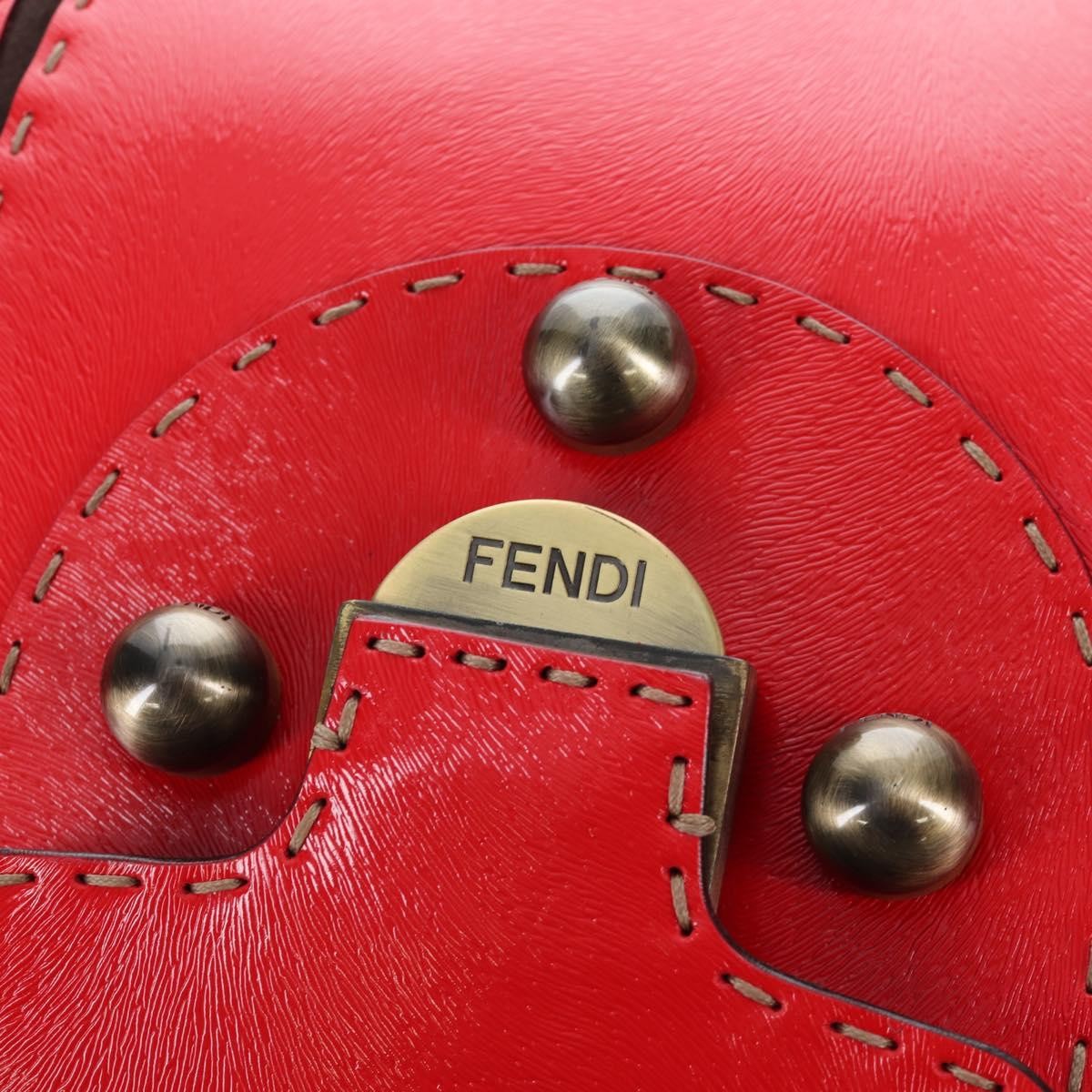 Fendi Secret Code F3 Convertible Satchel Textured Leather, Red, Leather, Handbag