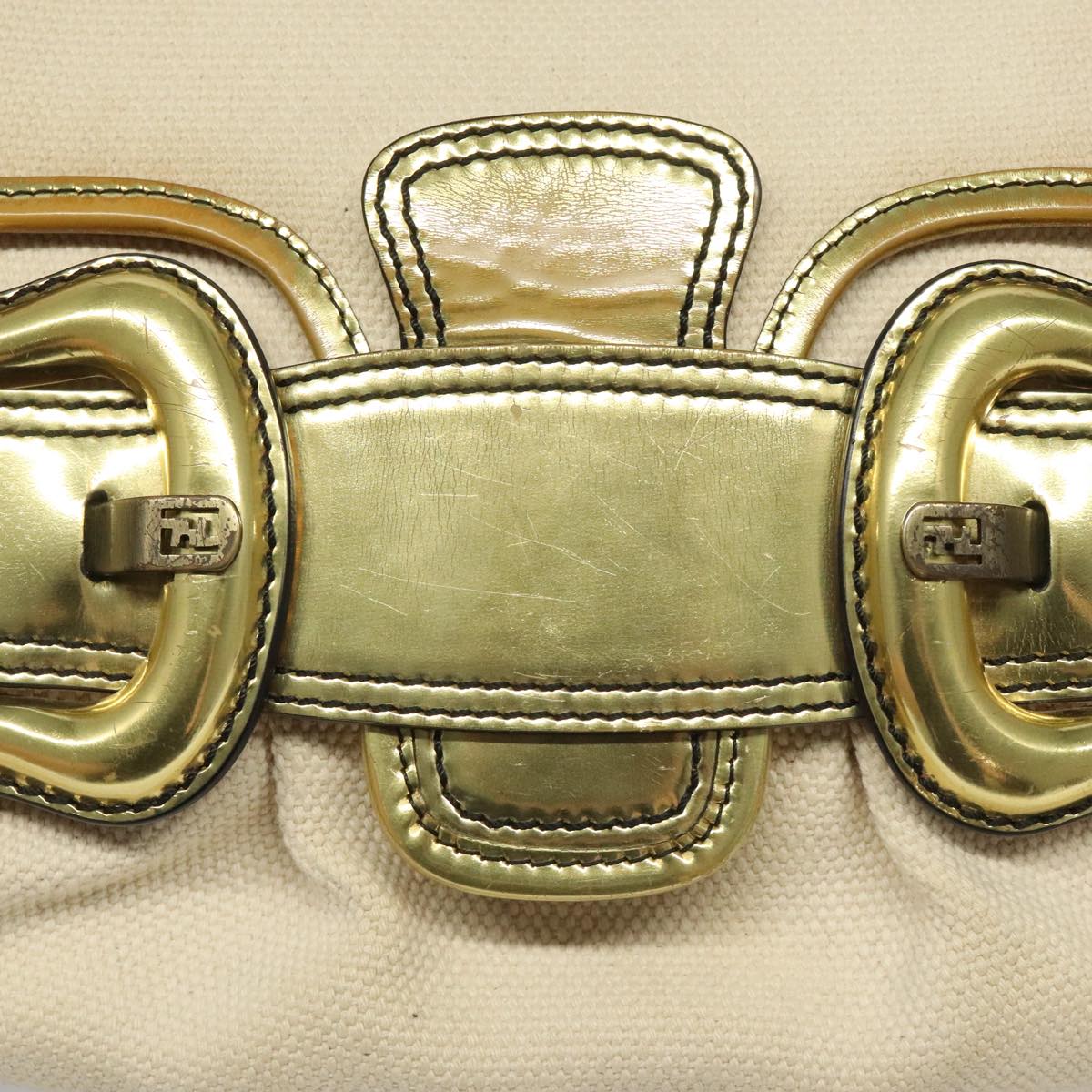 Fendi Chain Baguette Patent, Beige, Canvas, Shoulder Bag