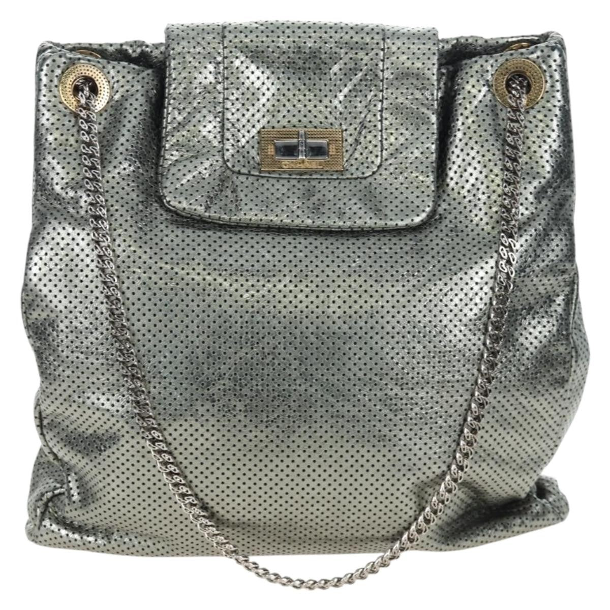 Chanel Drill Perforated Leather, Silver, Leather, Tote Bag