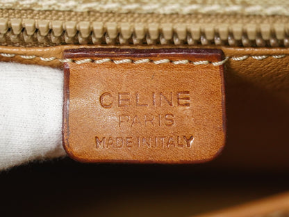Celine Vintage Macadam Canvas and Leather, Beige, Canvas, Shoulder Bag