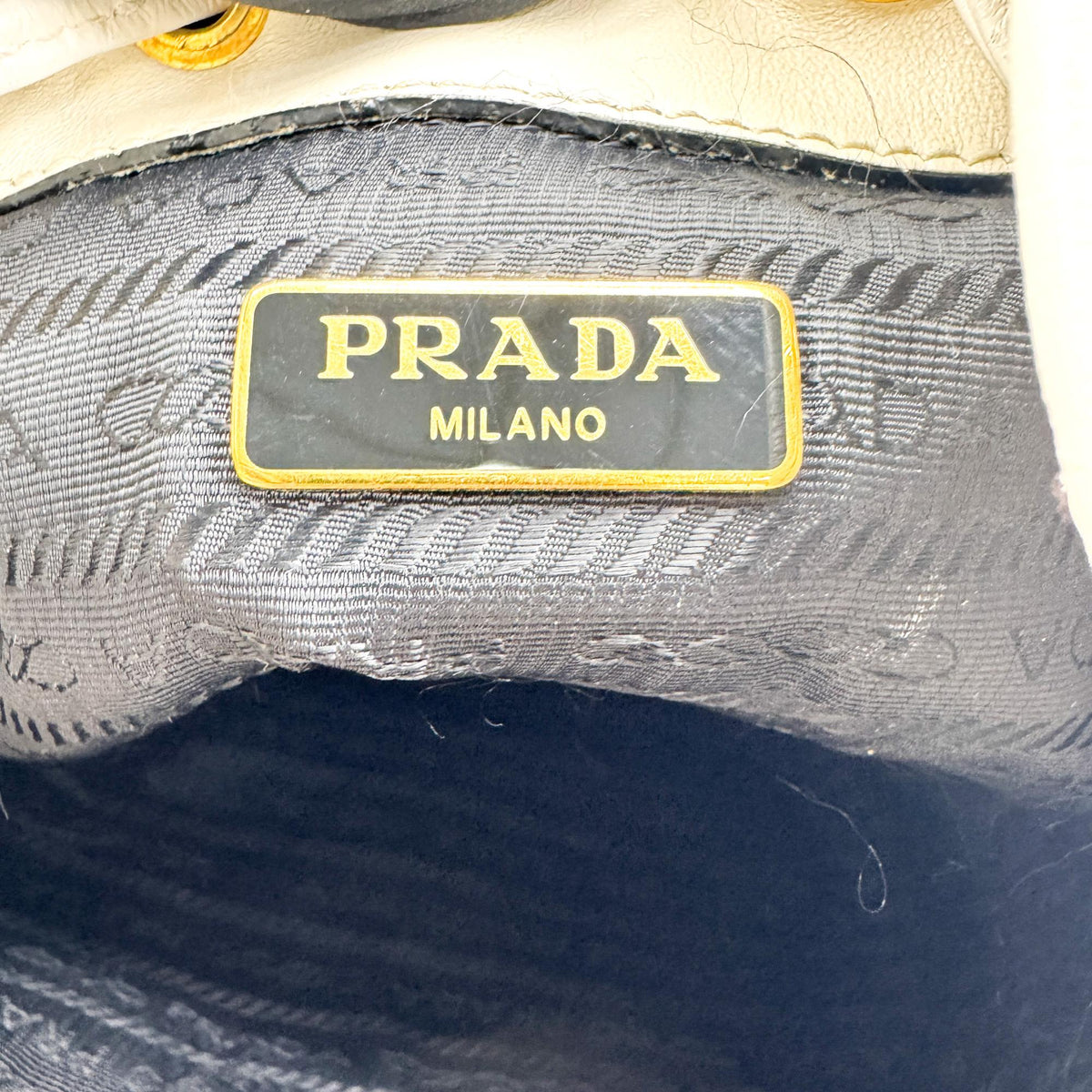 Prada Duet Drawstring Bucket Leather, White, Leather, Handbag