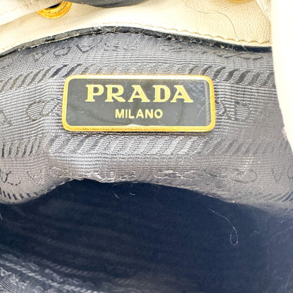 Prada Duet Drawstring Bucket Leather, White, Leather, Handbag