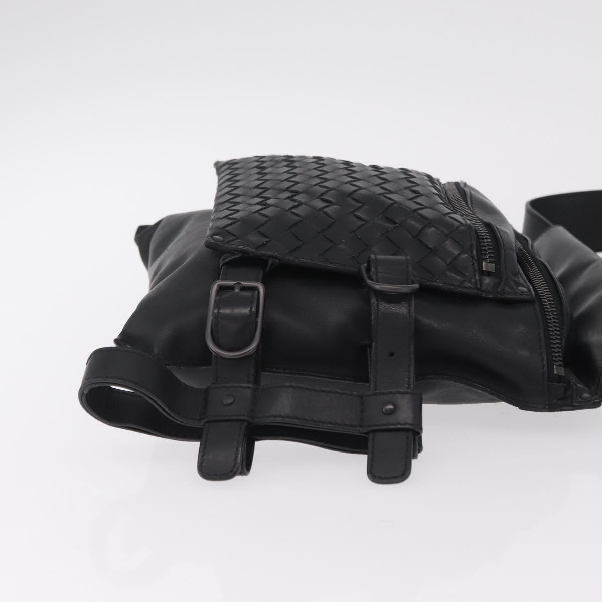 Bottega Veneta Utility Waist Leather with Intrecciato, Black, Leather, Shoulder Bag