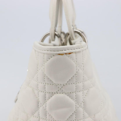 Christian Dior Lady Dior Cannage Quilt Lambskin, White, Leather, Handbag